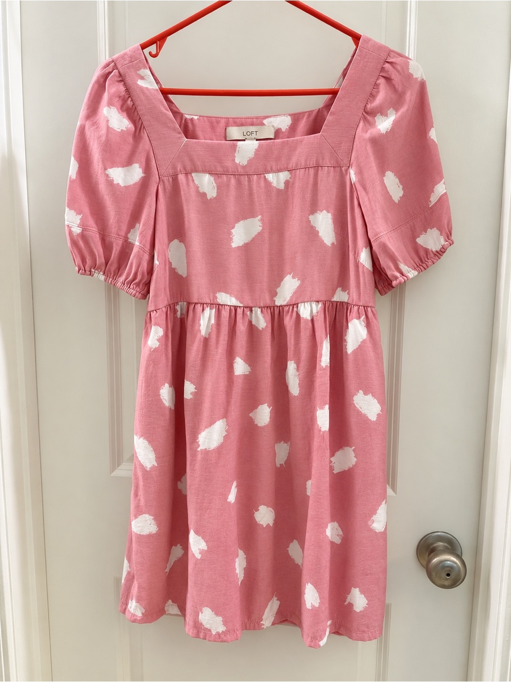 LOFT Pink Puff-Sleeve Kids Dress with White Brushprint Motif